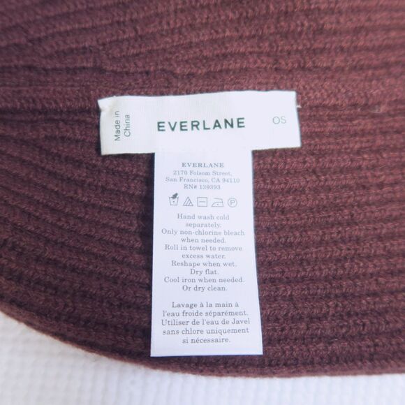 EVERLANE Cashmere Ribbed Beanie One Size Dark Mahogany Brown Winter Wool - Picture 7 of 8